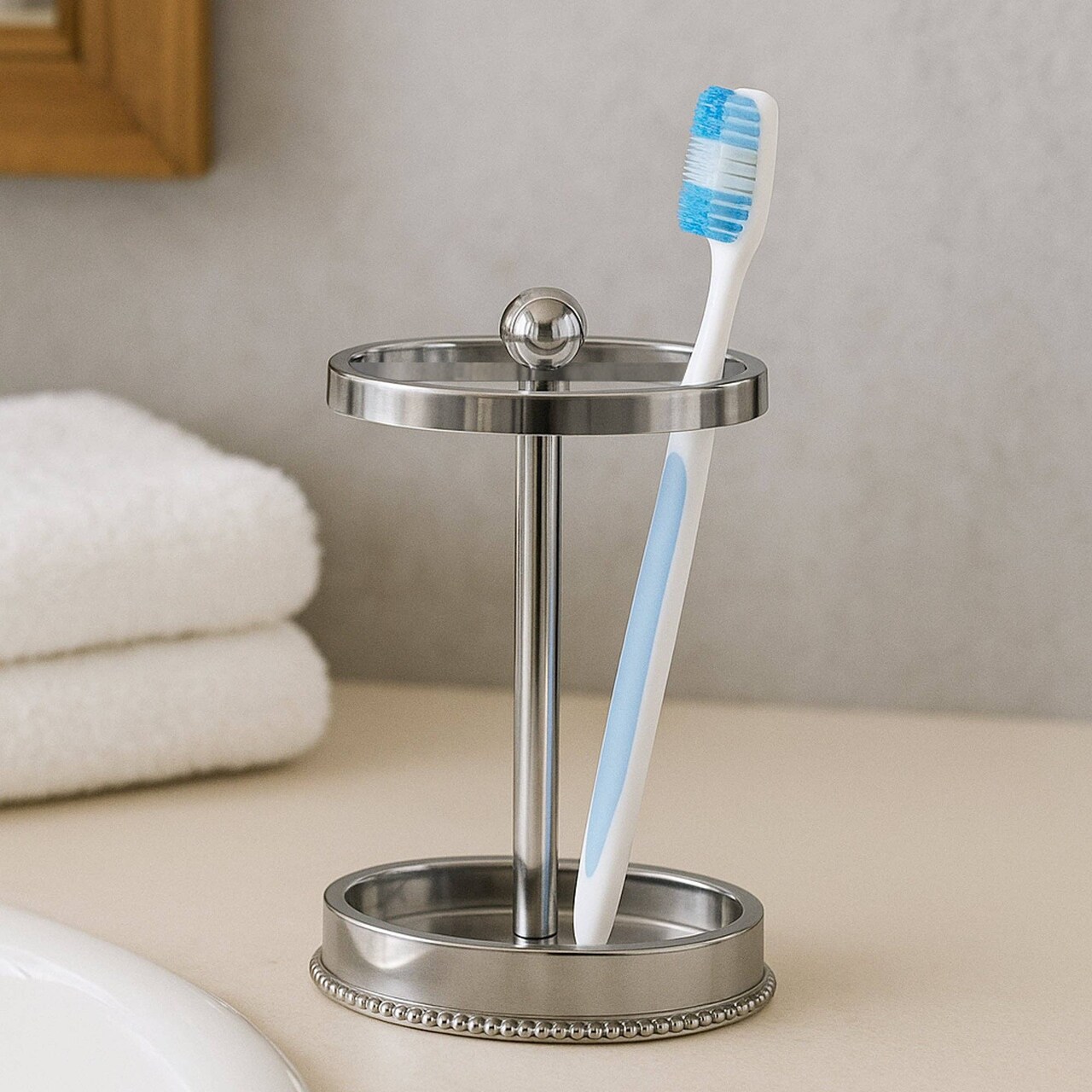 Stainless Steel Toothbrush Holder | Multi-Slot Organizer for Toothbrushes, Razors & Makeup | Shiny Finish